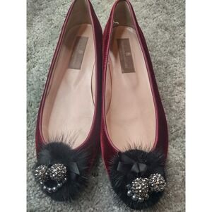 Clorinda Antinori Made In Italy Maroon‎ Black Pom Flats Size 38 US Size 7.5